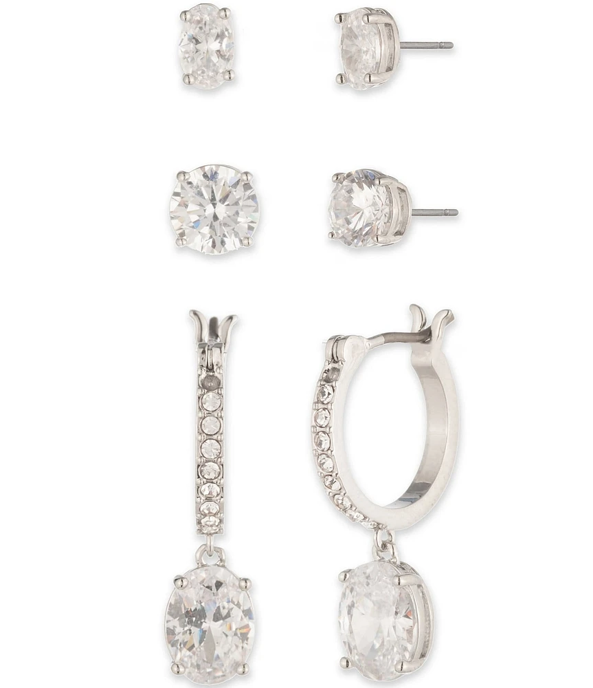 Givenchy Silver Tone Crystal CZ Trio Earring Set