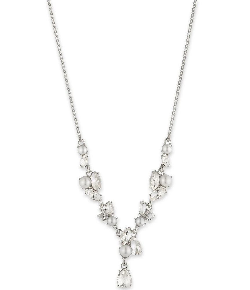Givenchy Silver Tone White Pearl Y Necklace