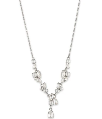 Givenchy Silver Tone White Pearl Y Necklace