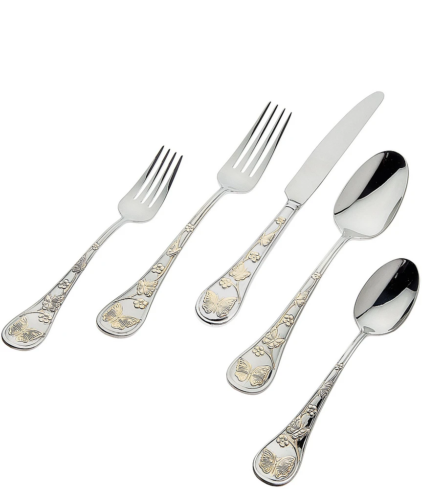 Godinger Butterfly 20-Piece 24K Gold Accent Stainless Steel Flatware Set