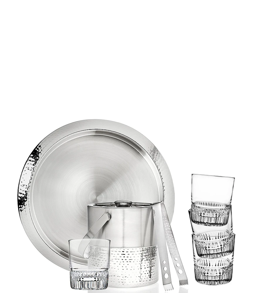 Godinger Hammered Stainless Steel and Glass 7-Piece Bar Set