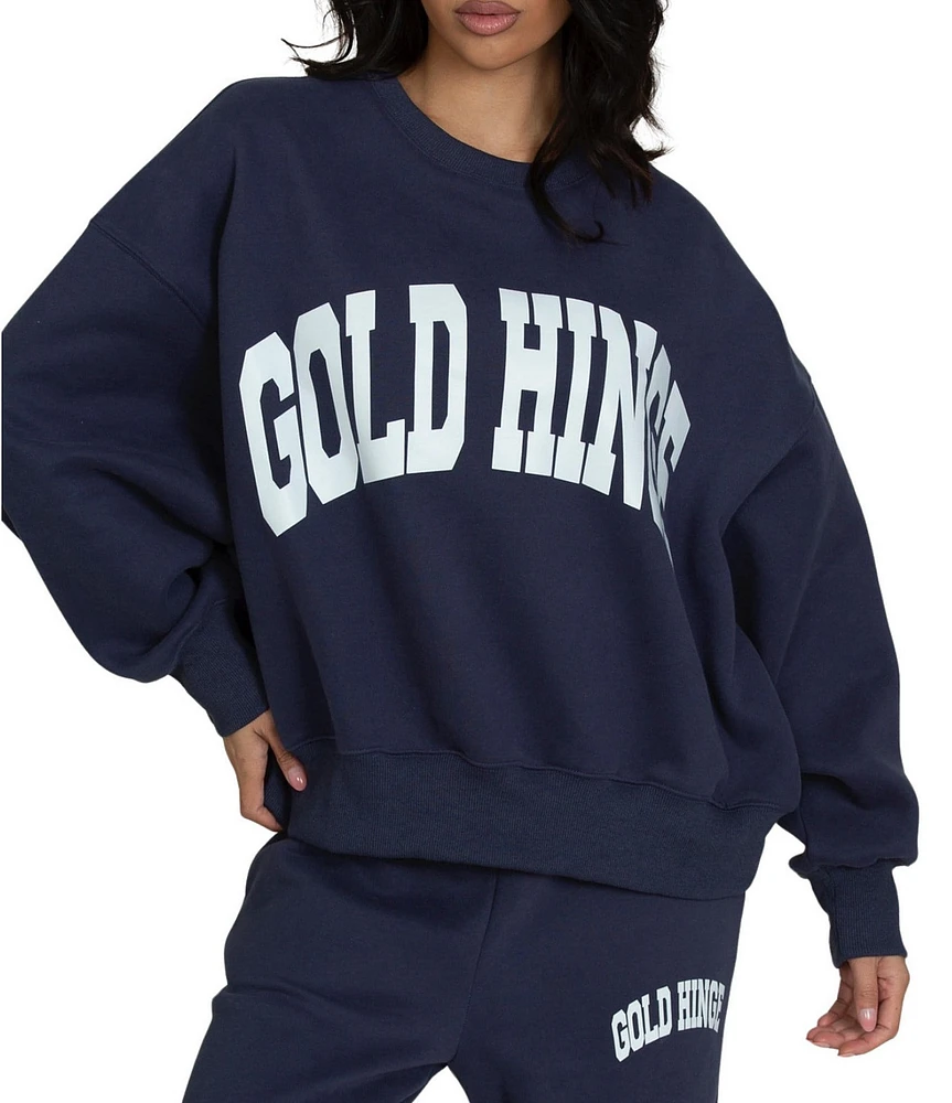 GOLD HINGE Wide Arm Crew Neck Long Sleeve Logo Sweatshirt