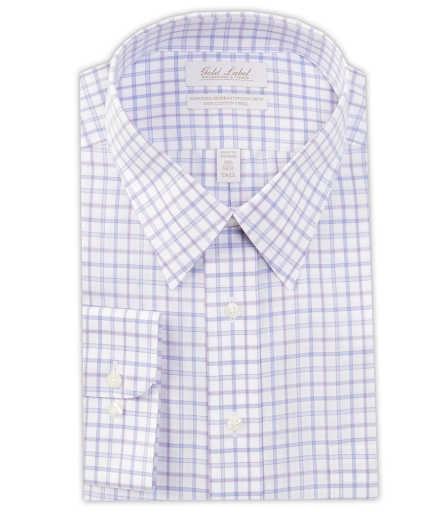 Gold Label Roundtree & Yorke Big & Tall Non-Iron Point Collar Checked Plaid Twill Dress Shirt
