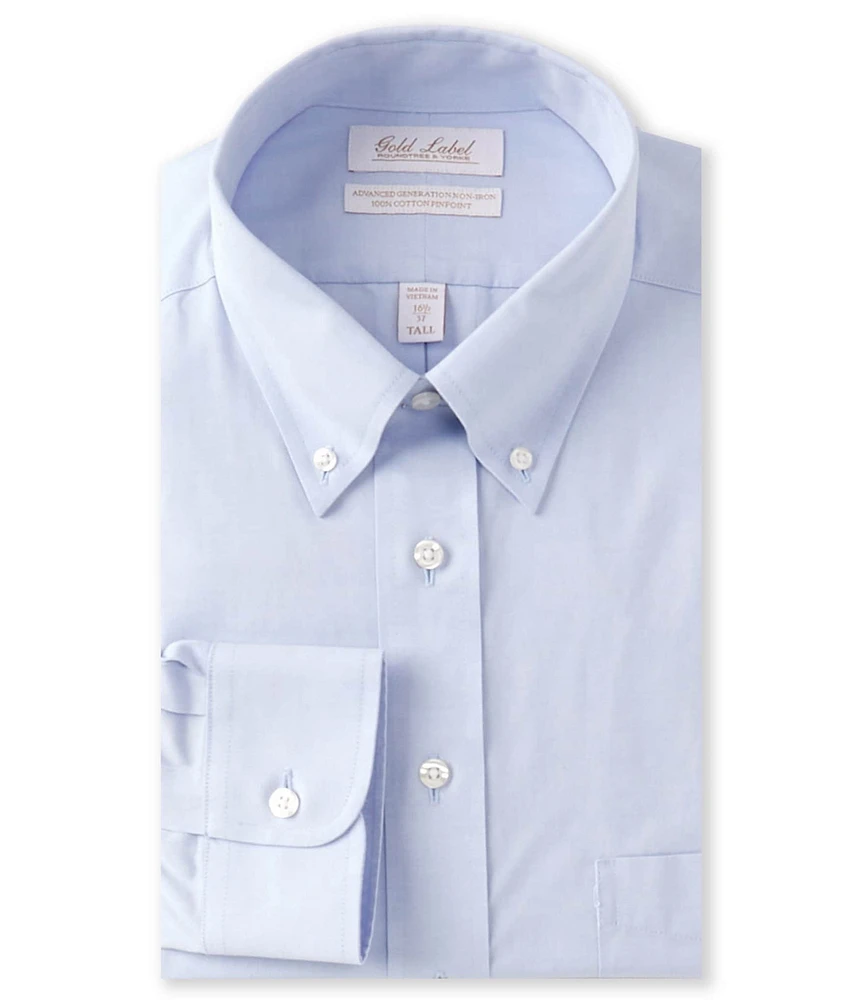 Gold Label Roundtree & Yorke Big & Tall Non-Iron Button Down Collar Solid Pinpoint Dress Shirt
