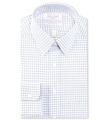 Gold Label Roundtree & Yorke Big & Tall Non-Iron Point Collar Grid Print Dress Shirt