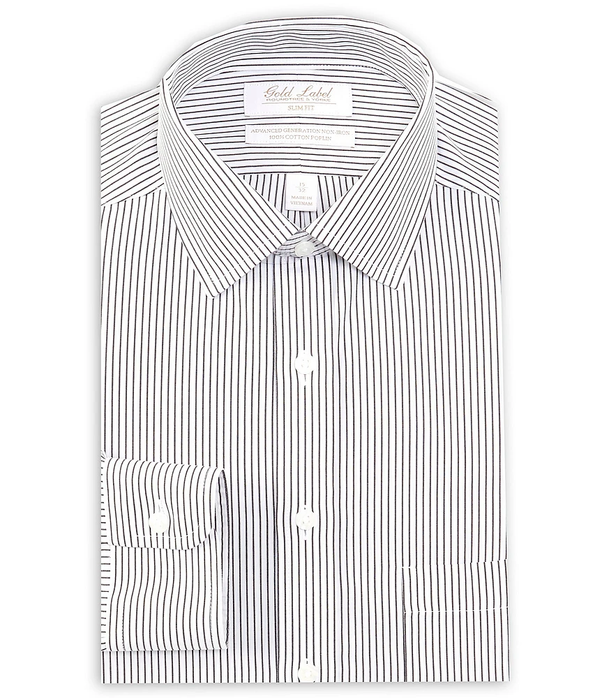 Gold Label Roundtree & Yorke Big & Tall Slim Non-Iron Point Collar Heavy Poplin Stripe Dress Shirt