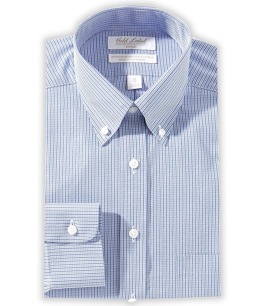 Gold Label Roundtree & Yorke Denton Classic Fit Non-Iron Button Down Collar Checked Dress Shirt