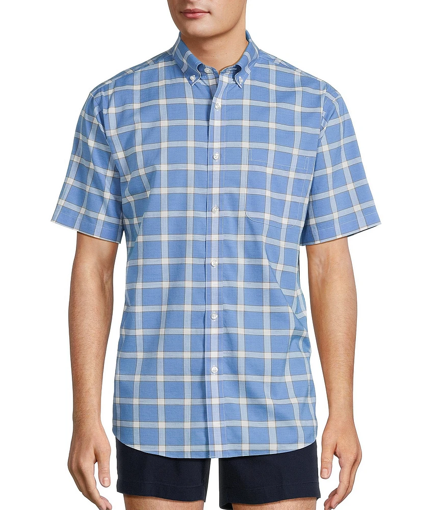 Gold Label Roundtree & Yorke Non-Iron Short Sleeve Large Windowpane Pattern Sport Shirt