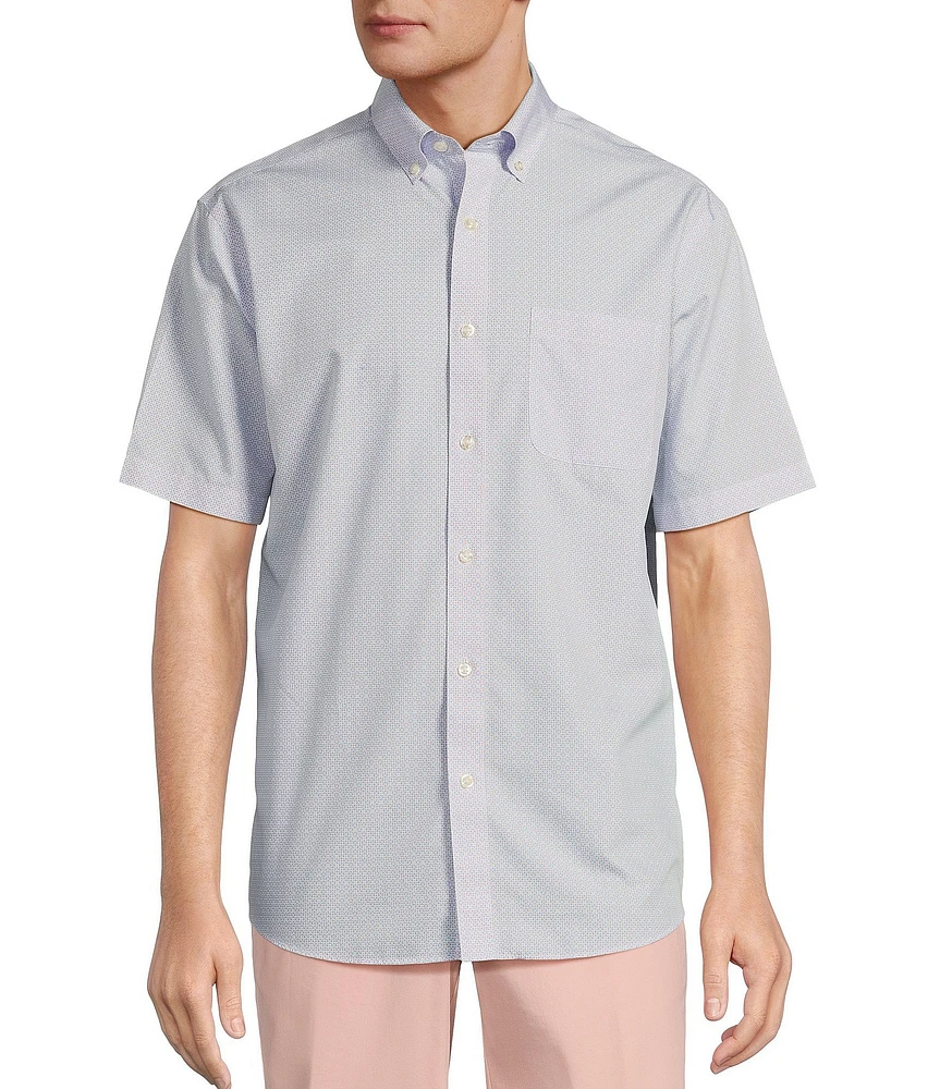 Gold Label Roundtree & Yorke Non-Iron Short Sleeve Tile Print Poplin Sport Shirt