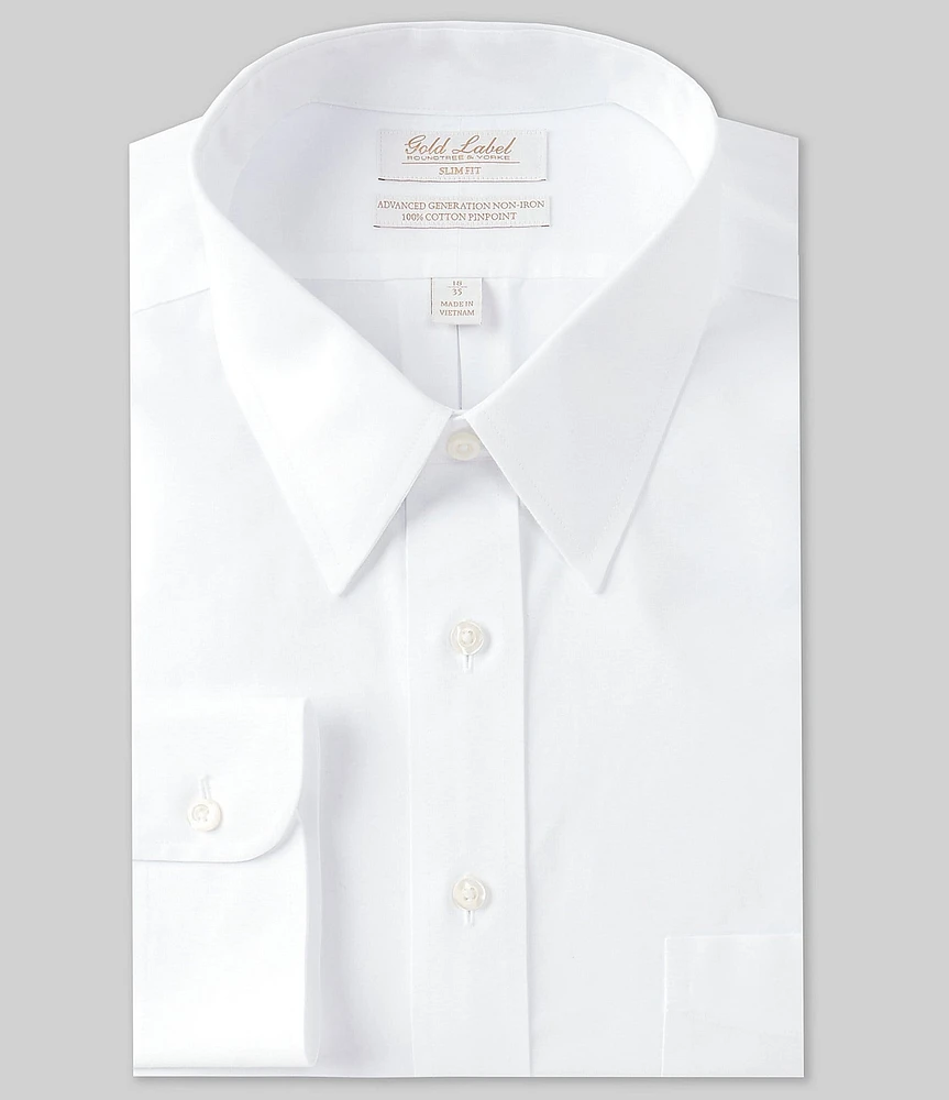 Gold Label Roundtree & Yorke Slim Fit Non-Iron Point Collar Solid Dress Shirt