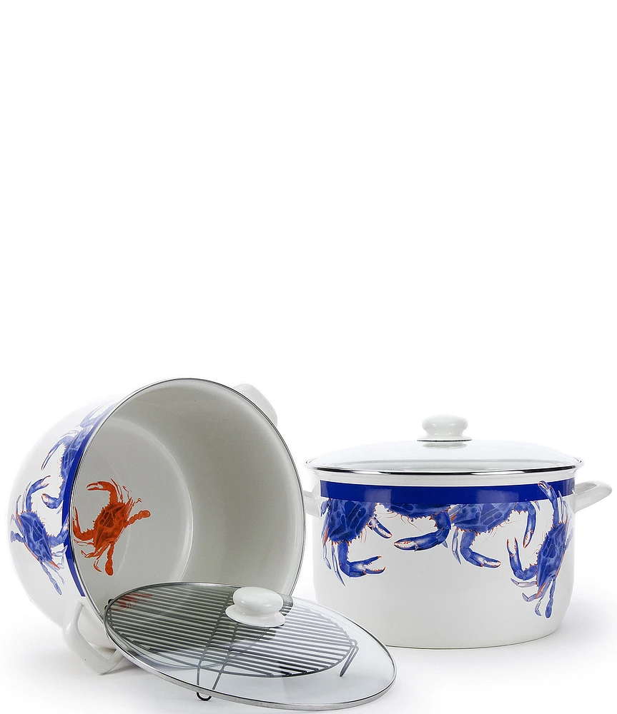 Golden Rabbit Enamelware Blue Crab 18-Quart Stock Pot