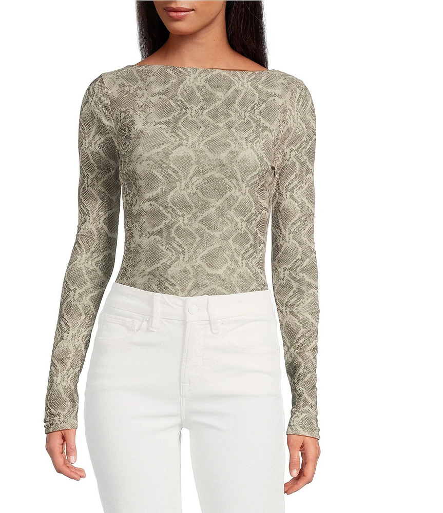 Good American Mesh Boatneck Long Sleeve Bodysuit