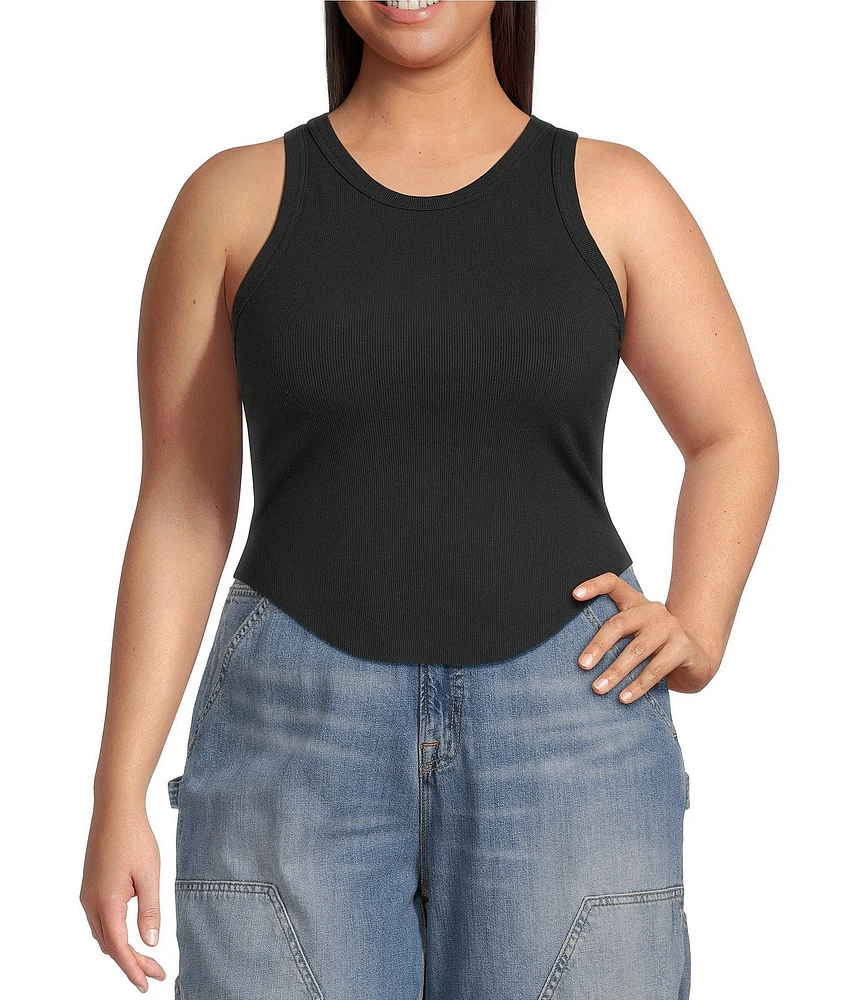 Good American Plus Size Micro Rib Scoop Neckline Sleeveless Tank
