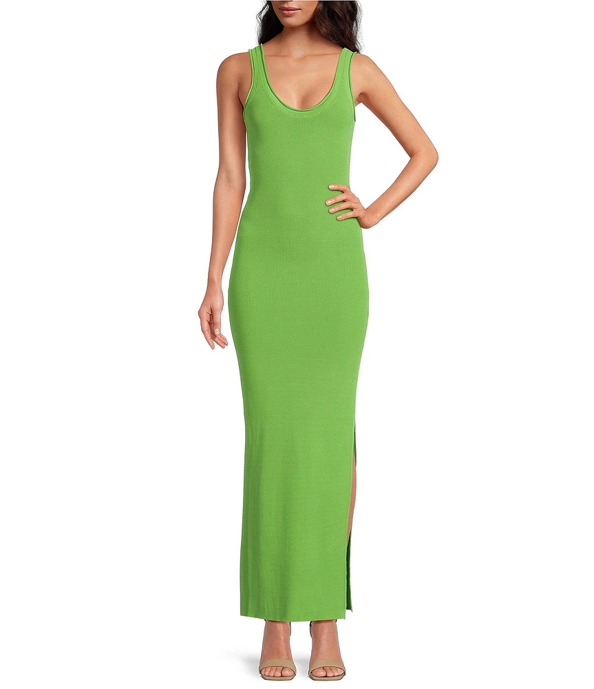 Good American Stretch Rib Knit V-Neck Sleeveless Maxi Dress