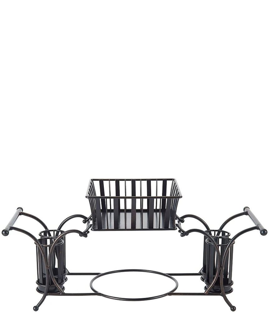 Gourmet Basics by Mikasa Band and Stripe Metal Hostess Flatware Napkin and Plate Buffet Caddy