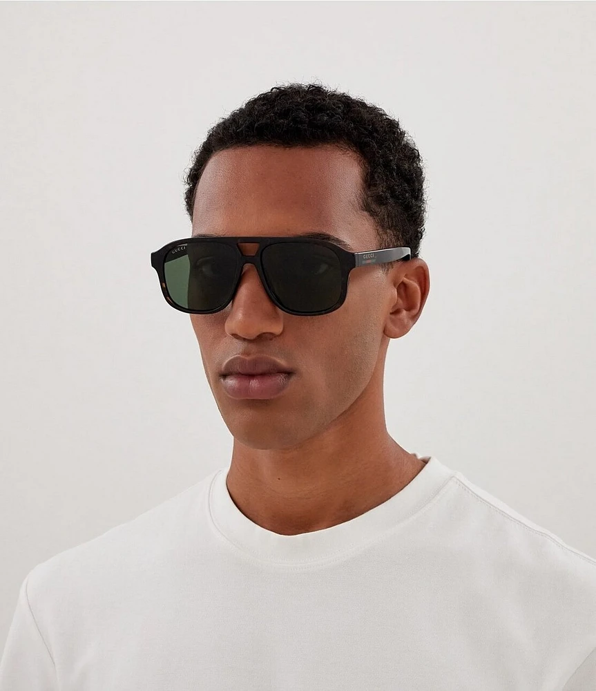 Gucci Men's Gucci Lines 57mm Havana Navigator Sunglasses