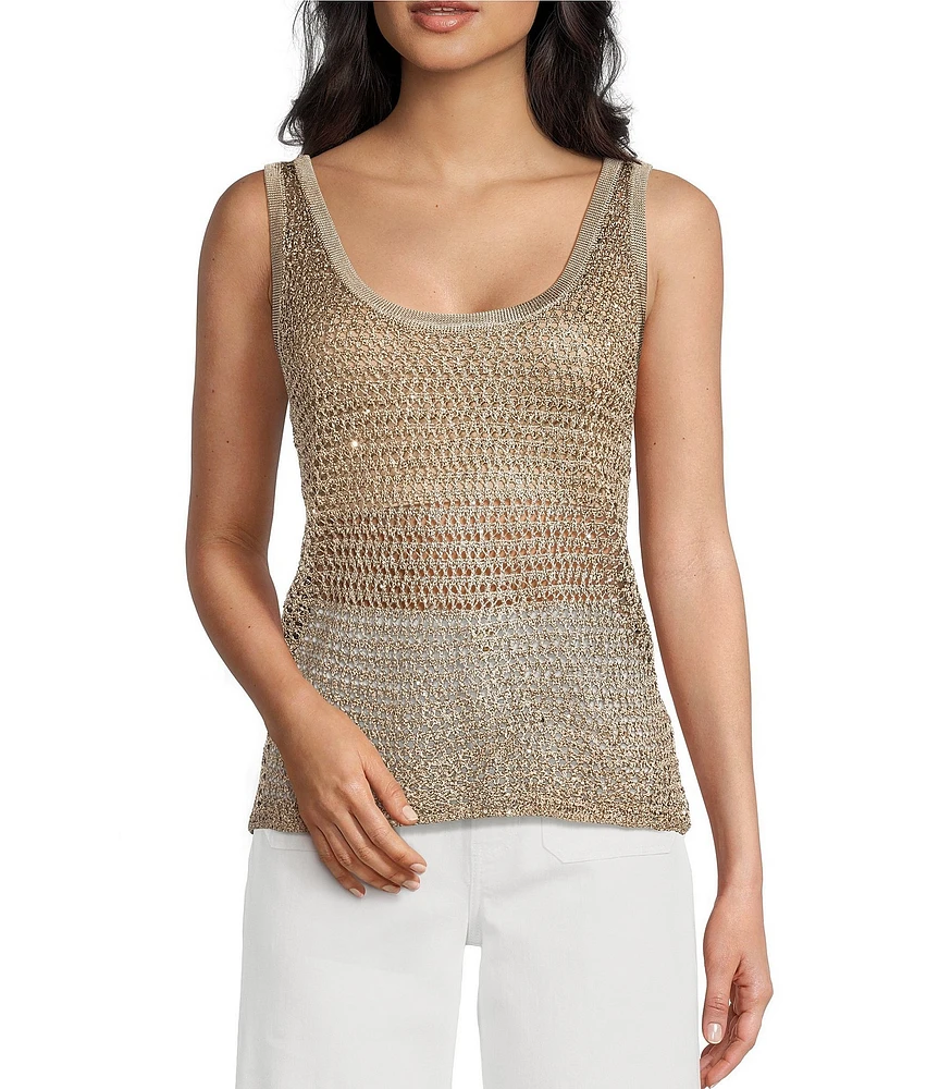 Guess Ava Sleeveless Sequin-Embellished Open-Stitch Tank Top