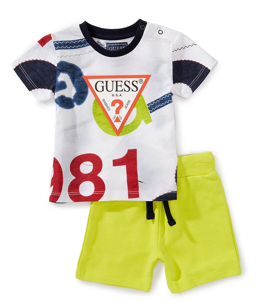 Guess Baby Boys Short-Sleeve Graphic-Printed T-Shirt & Solid Shorts 2-Piece Set