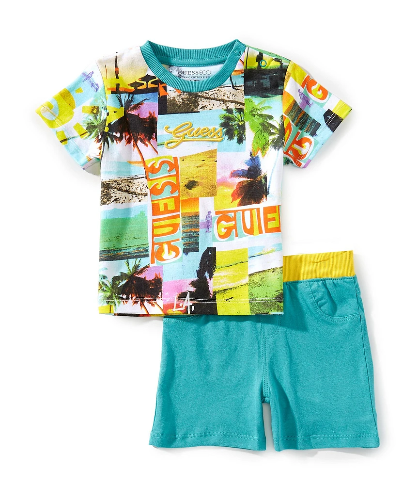 Guess Baby Boys Short Sleeve Postcard-Printed T-Shirt & Coordinating Pull-On Shorts Set