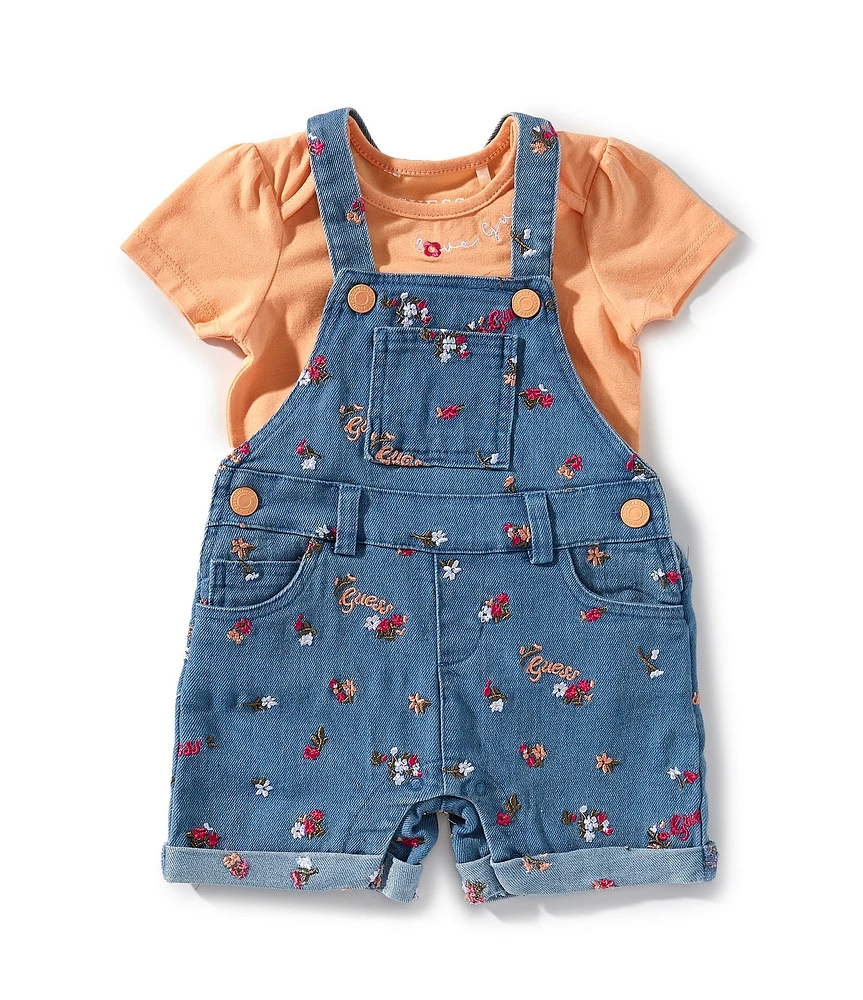 Guess Baby Girls Bodysuit & Stretch Denim Knit Shortall Set