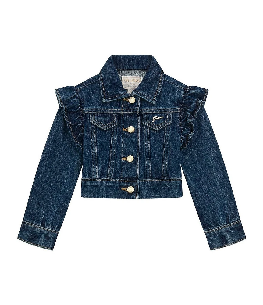 Guess Baby Girls Ruffle Denim Lurex Trucker Jacket