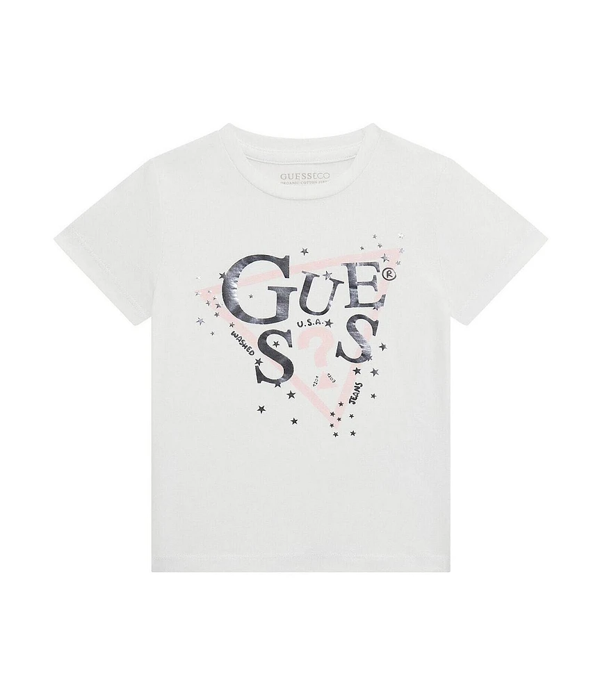 Guess Baby Girls Screen Print Guess Triangle Logo Short Sleeve T-Shirt