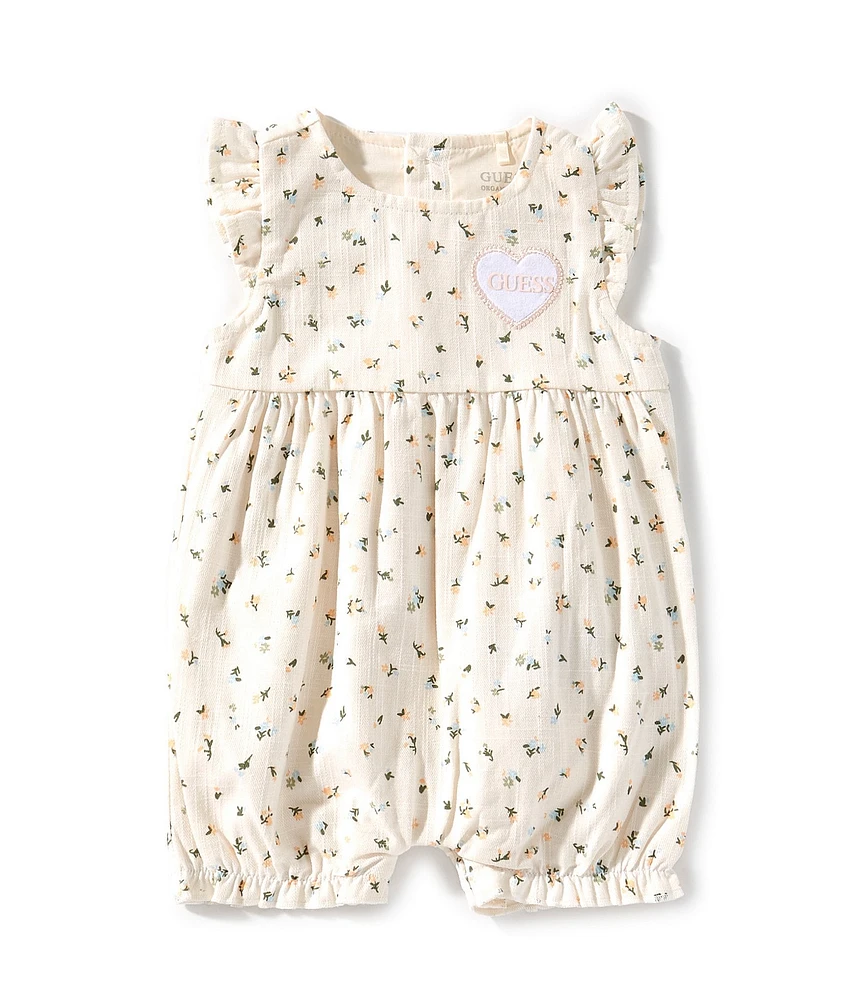 Guess Baby Girls Printed Flutter Sleeve Bubble Shortall