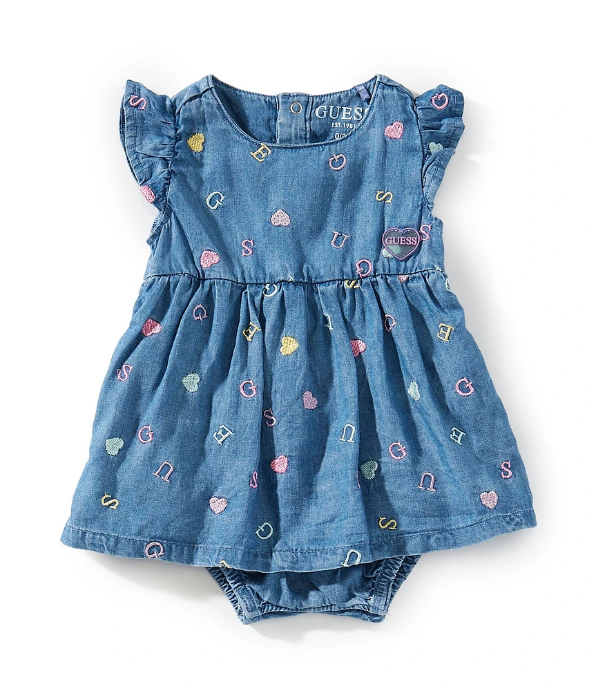 Guess Baby Girls Short Sleeve Denim Dress Bodysuit