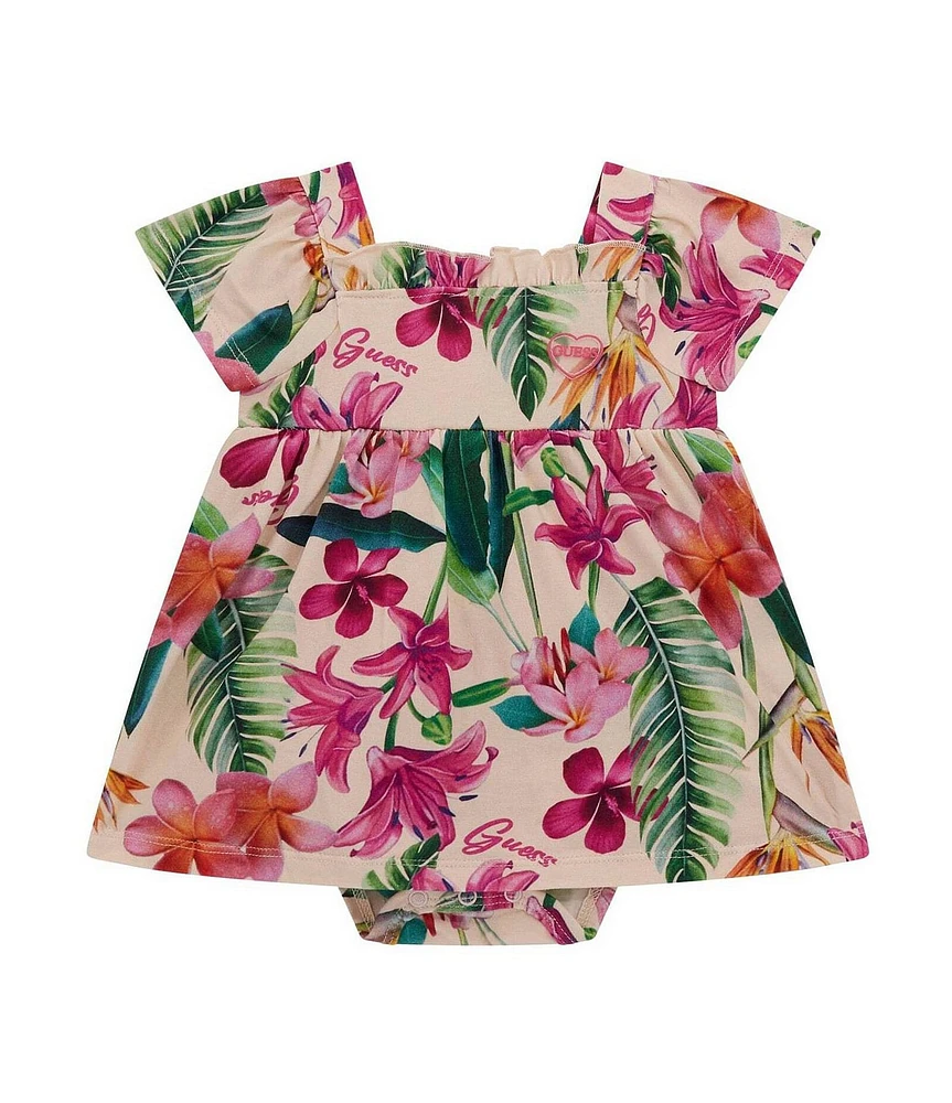 Guess Baby Girls Short Sleeve Tropical Print Dress Bodysuit