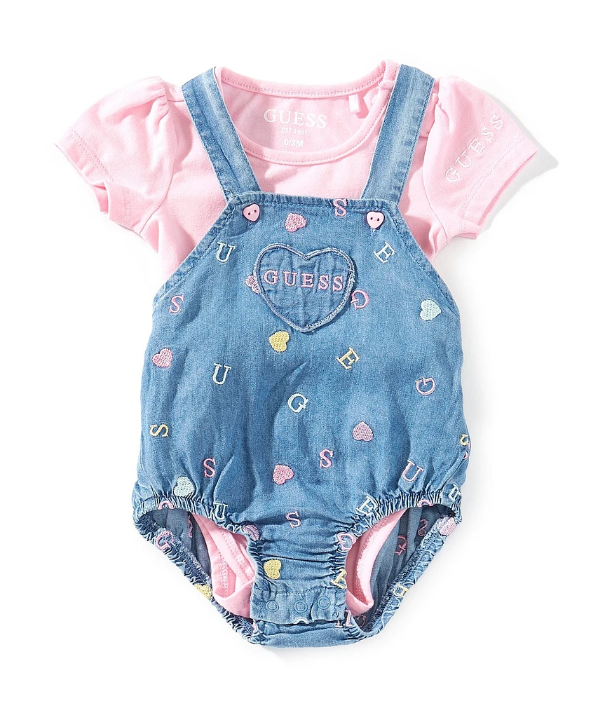Guess Baby Girls Sleeveless Embroidered Chambray Romper & Short Sleeve Jersey Bodysuit Set