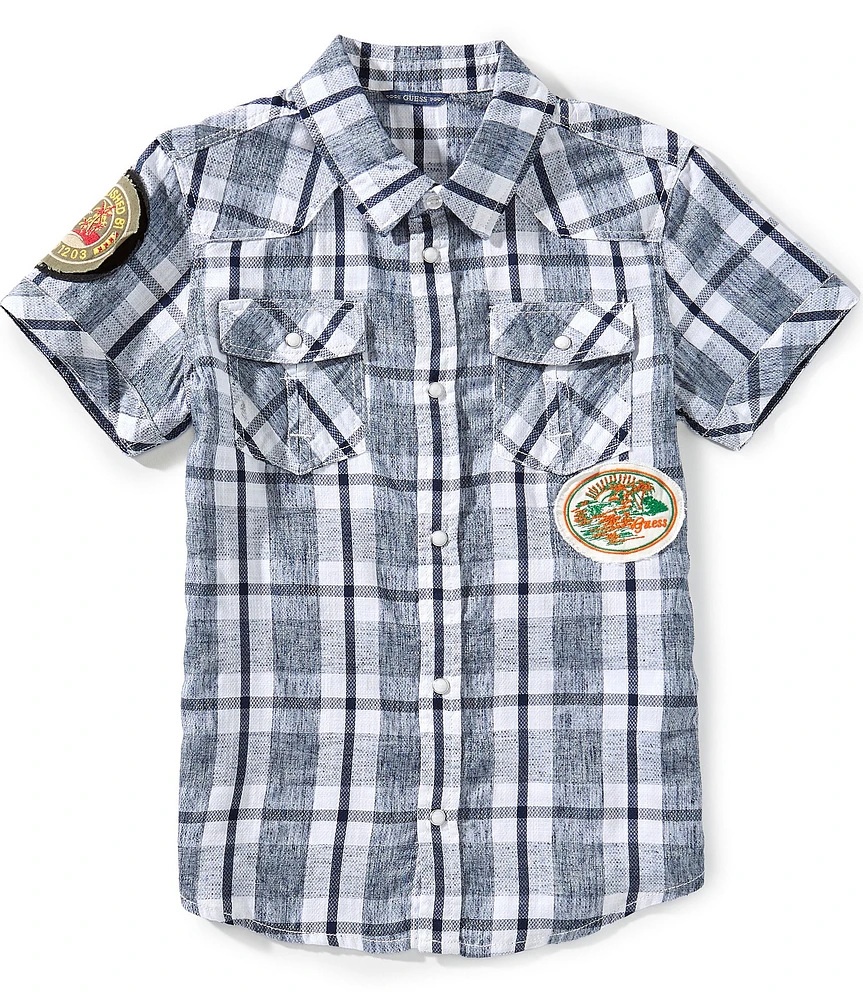 Guess Big Boys Short Sleeve Fancy Check Plaid Shirt