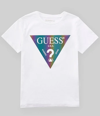 Guess Big Boys Short Sleeve Iridescent Guess Logo Triangle T-Shirt
