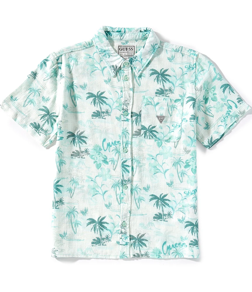 Guess Big Boys Short Sleeve Oversized Palm Tree Viscose Linen Shirt