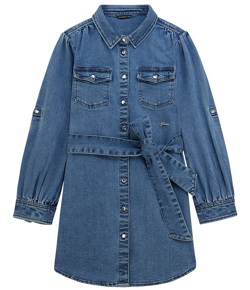 Guess Big Girls Long Sleeve Stretch Denim Roll Sleeve Dress