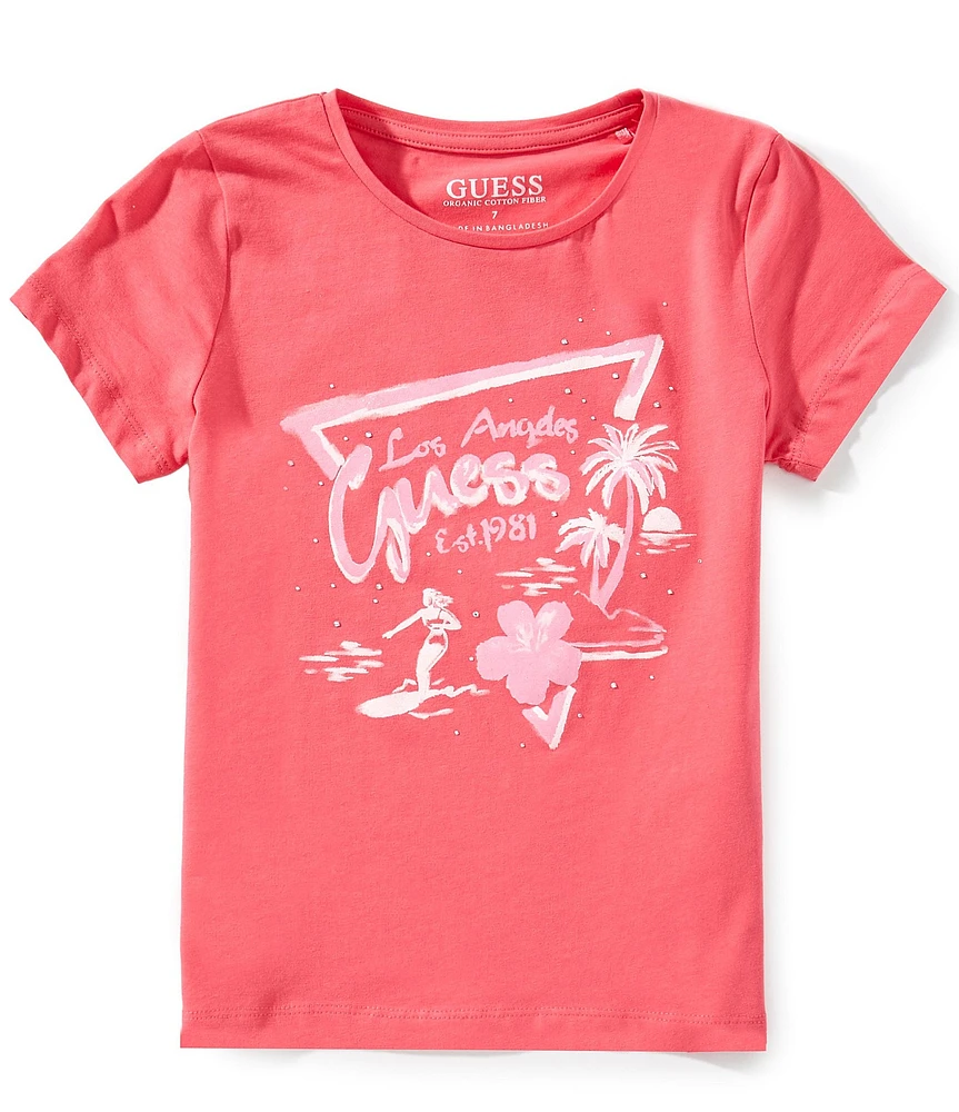 Guess Big Girls Short-Sleeve Glitter Accented Water Print T-Shirt