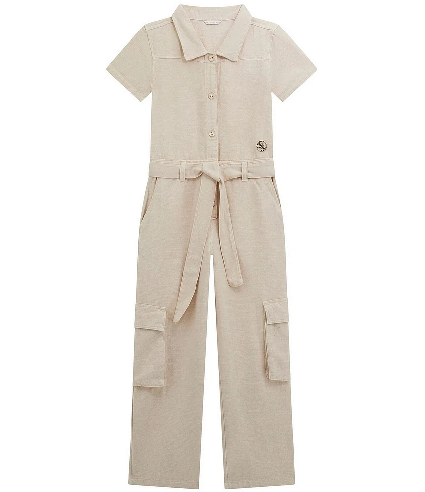 Guess Big Girls Short Sleeve GMT Dye Tencel Twill Belted Jumpsuit