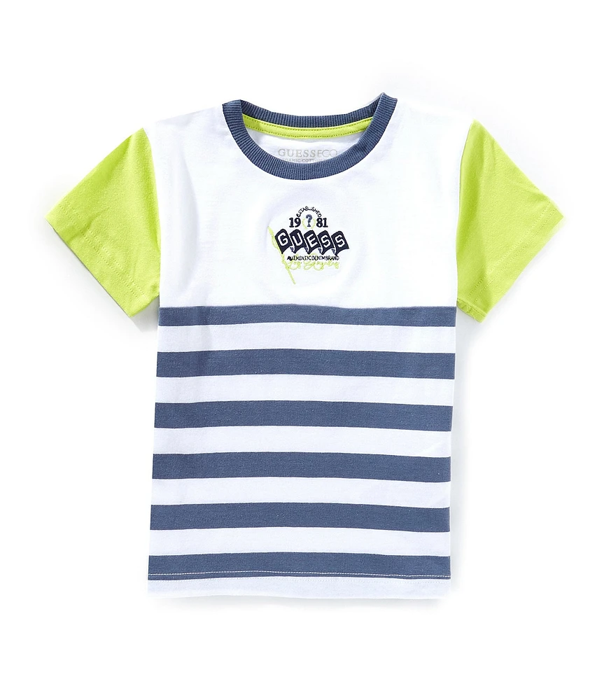 Guess Little Boys Short Sleeve Guess Flag Striped T-Shirt