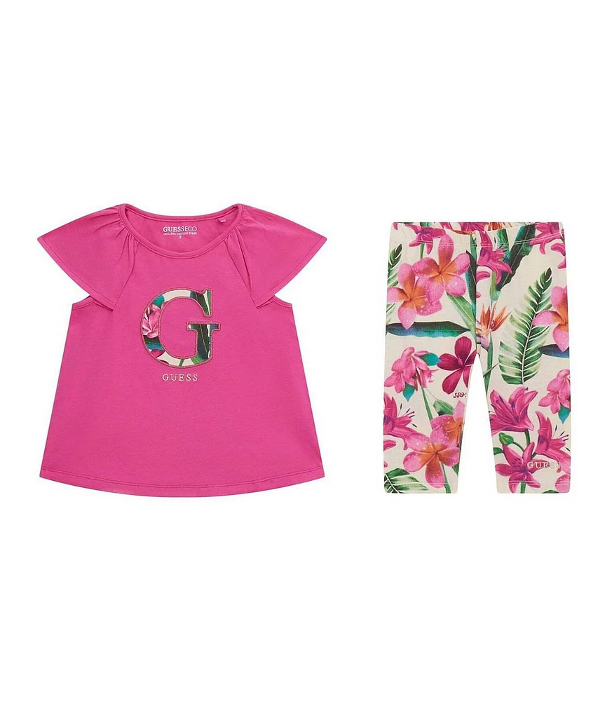 Guess Little Girls Short Sleeve Stretch Jersey Top & Printed Legging 2-Piece Set