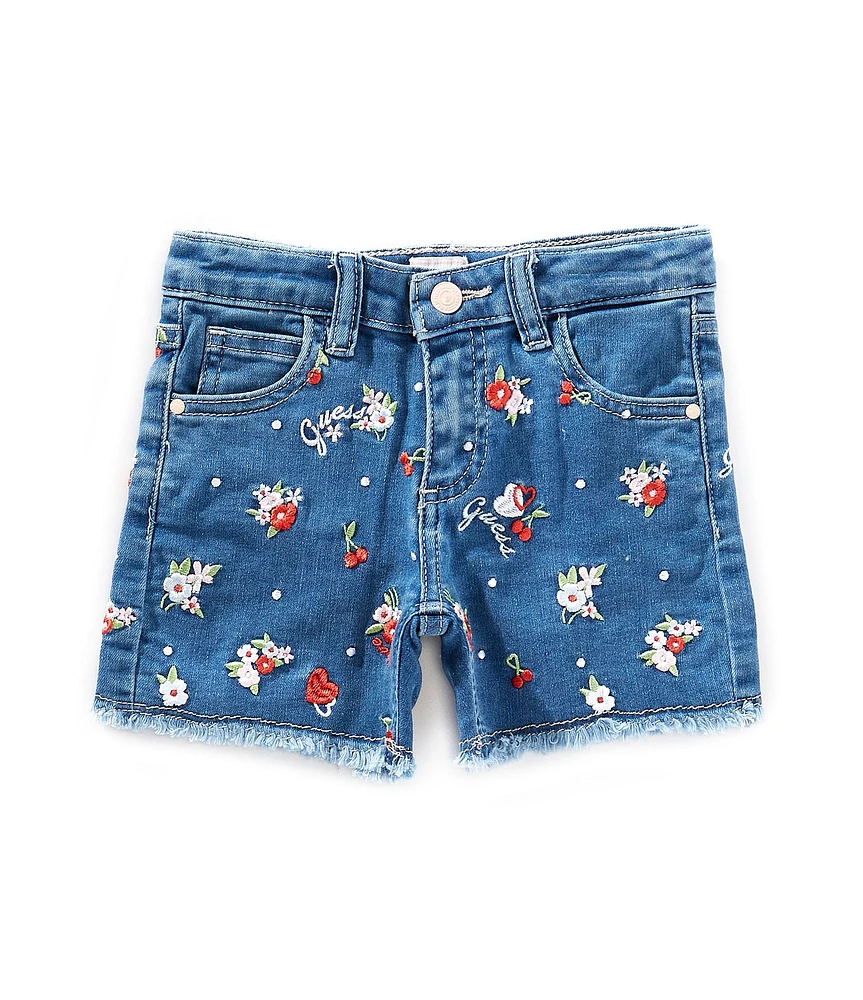 Guess Little Girls Allover-Embroidered Denim Shorts