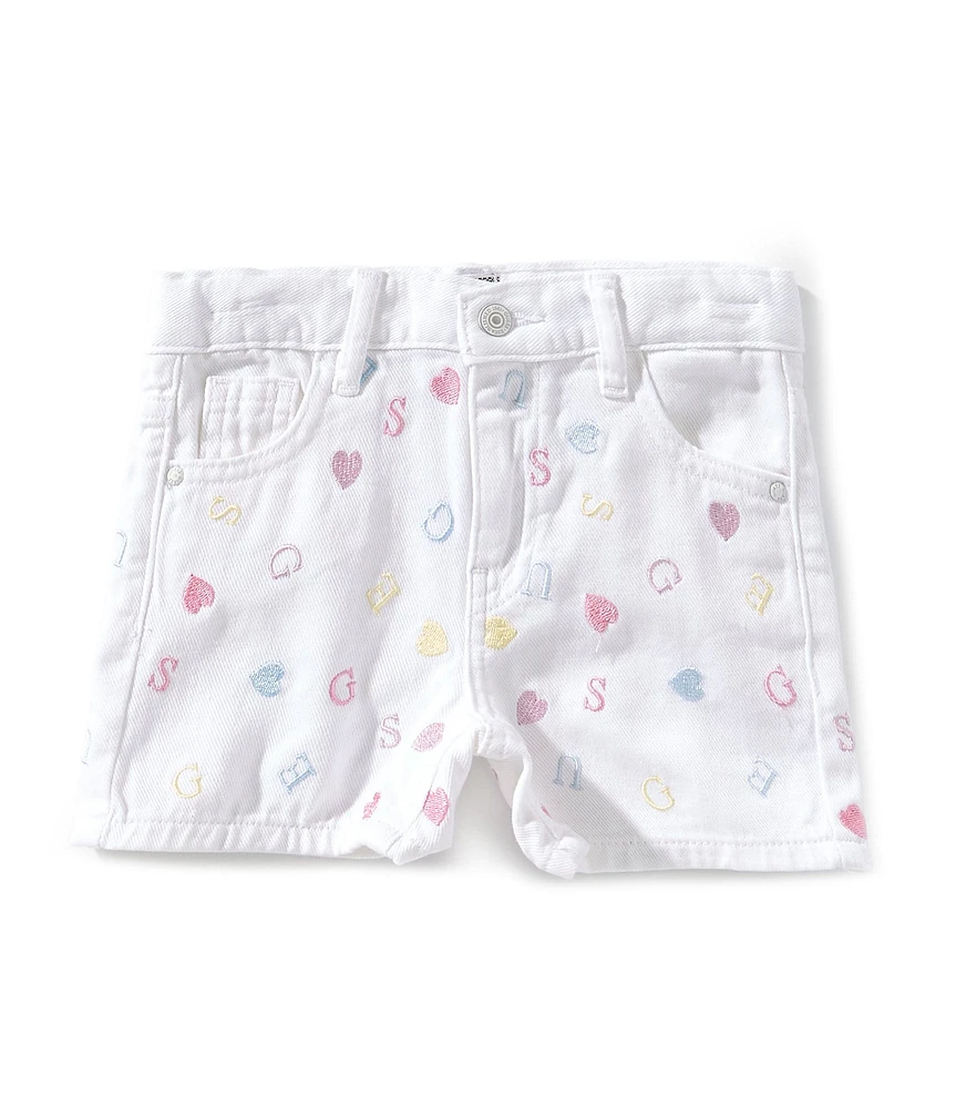 Guess Little Girls Allover-Embroidered Rigid Bull Denim Shorts