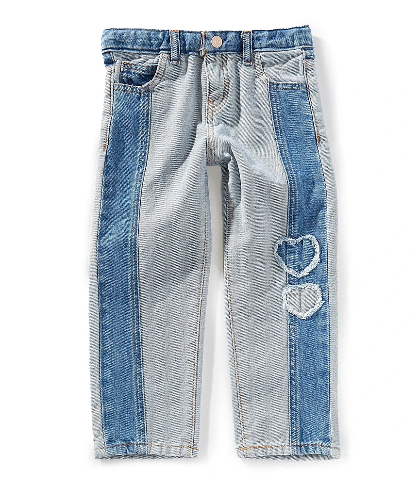 Guess Little Girls Heart-Appliqued-Patches Five-Pocket Two-Tone Denim Jeans