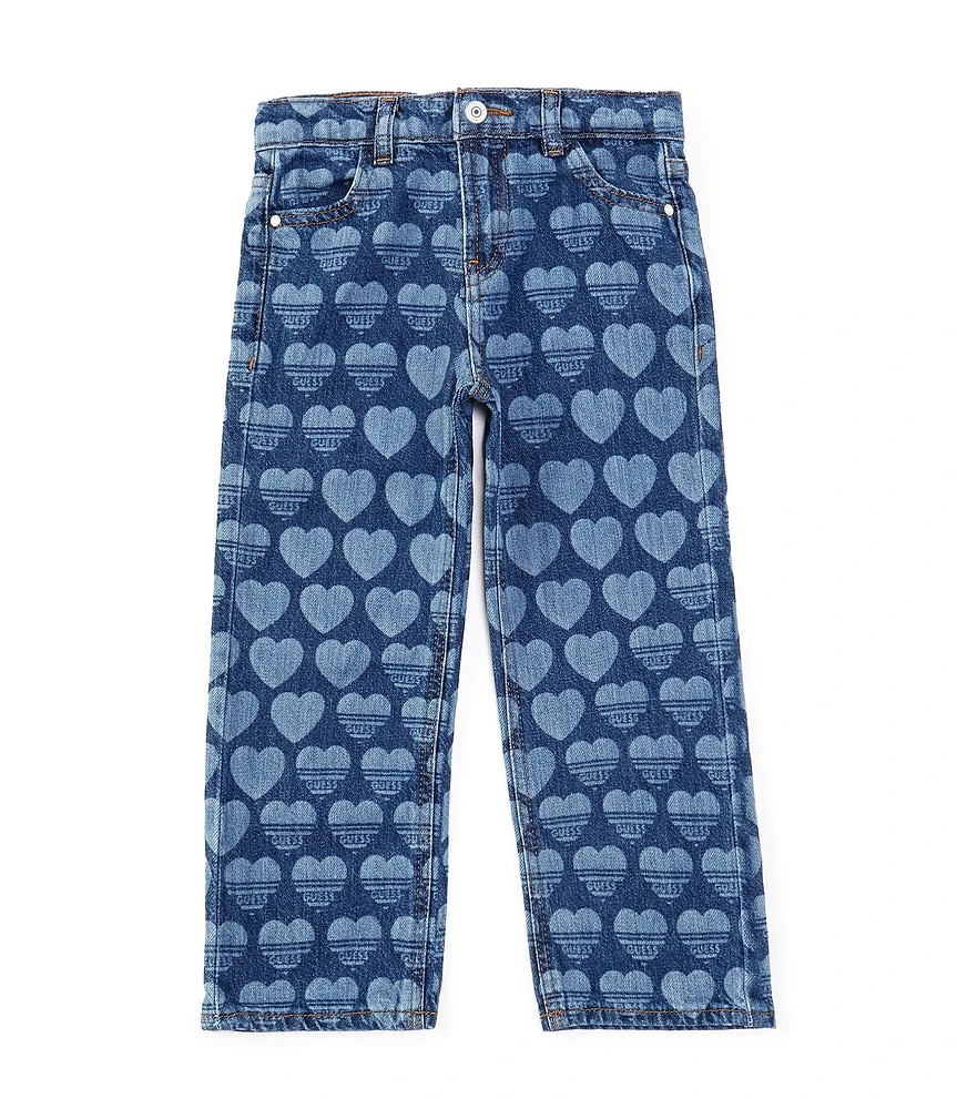 Guess Little Girls Laser-Heart-Printed Five-Pocket Jeans