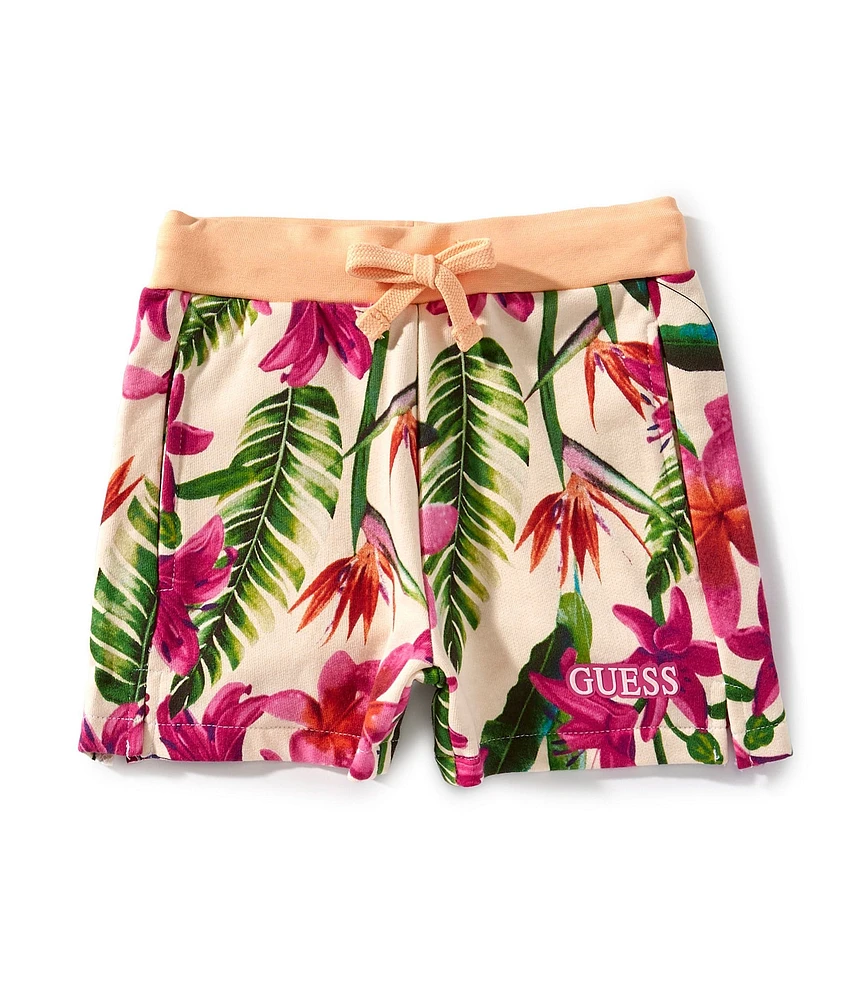 Guess Little Girls Tropical Print Unbrushed-Fleece Shorts