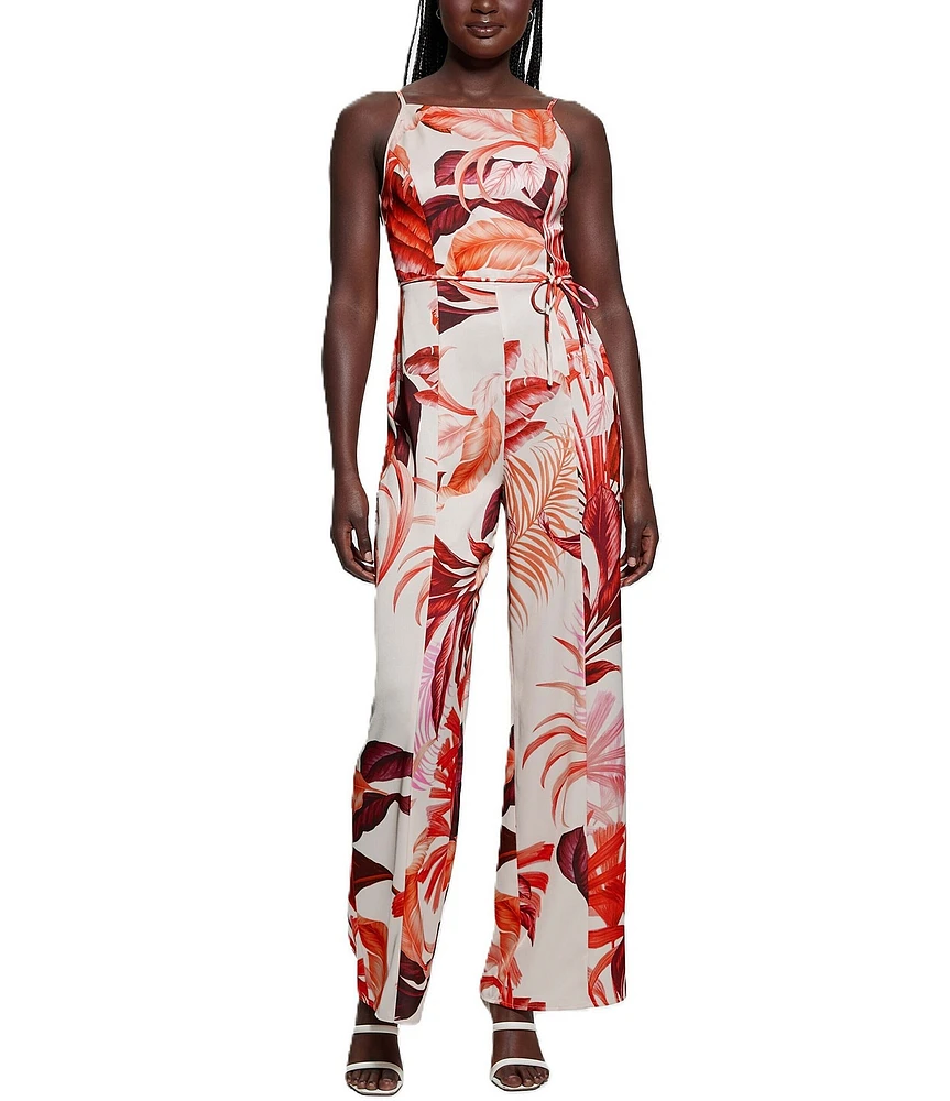 Guess Sana Tropical Printed Sleeveless Satin Jumpsuit