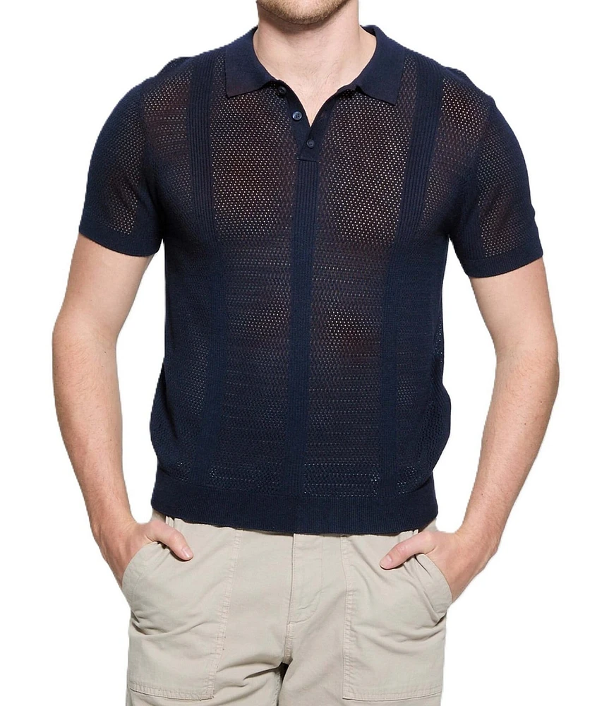 Guess Short Sleeve Mesh Stripe Rib Elijah Polo Shirt
