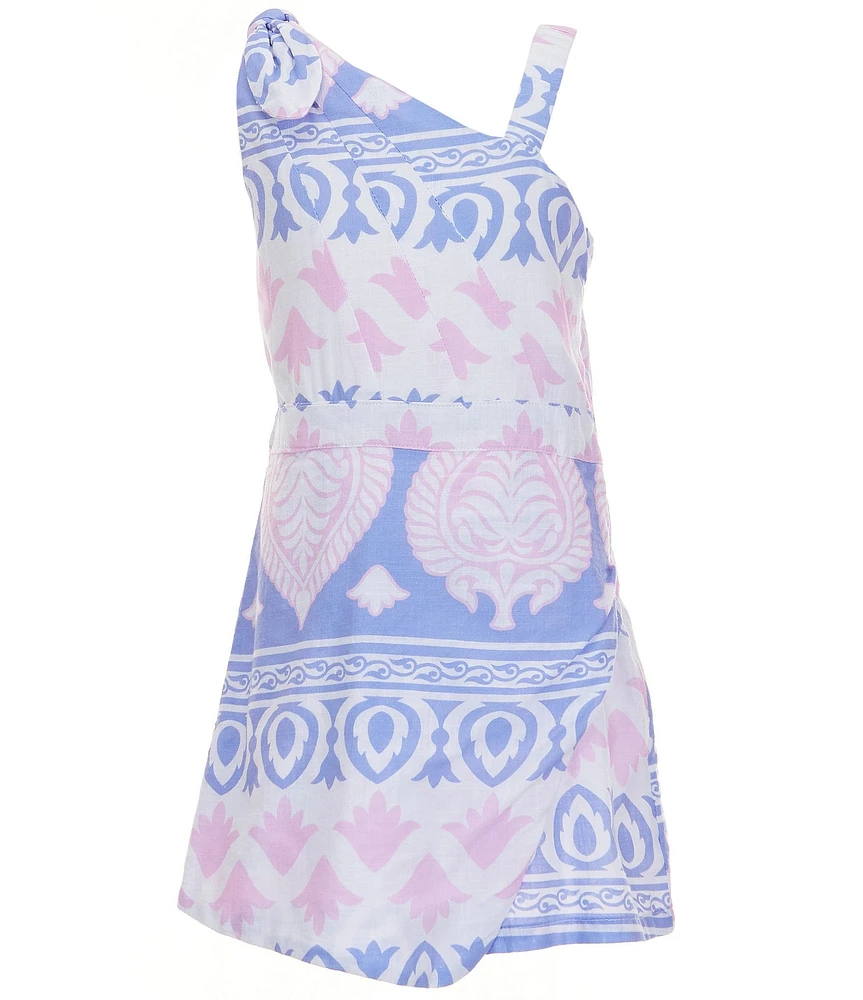 Habitual Big Girls Asymmetrical Printed Faux Wrap Romper