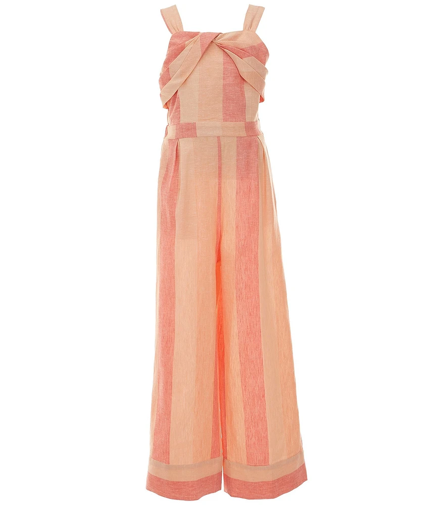 Habitual Big Girls Sleeveless Yarn-Dyed-Stripe Linen-Blend Jumpsuit
