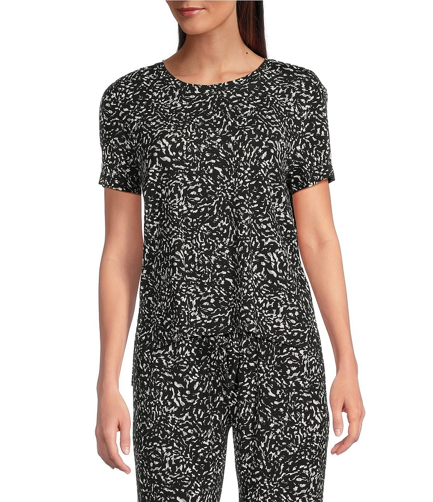 Half Moon by Modern Movement Abstract Zebra Jersey Knit Short Sleeve Round Neck Coordinating High-Low Hem Lounge Top