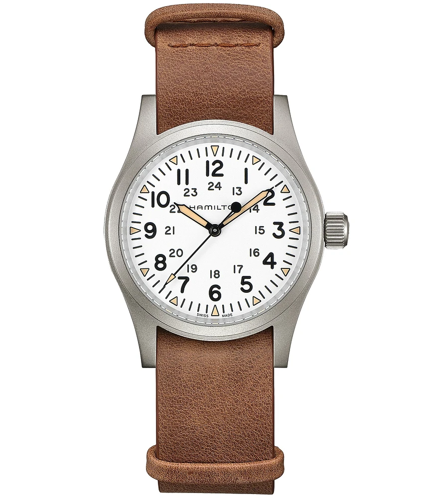 Hamilton Men's Khaki Field Mechanical Brown NATO Leather Strap Watch