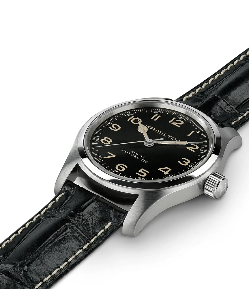 Hamilton Men's Khaki Field Murph Automatic Black Leather Strap Watch